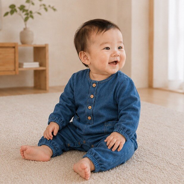 四釦棉牛仔長袖爬服 圖片 2