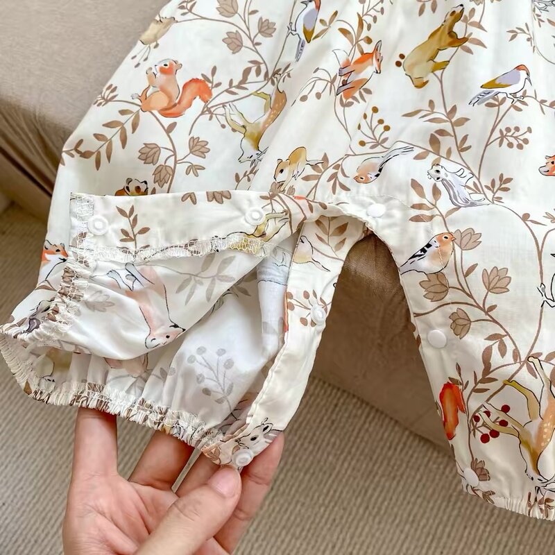 北歐風森林動物印花焦糖圓領薄長爬服 圖片 7