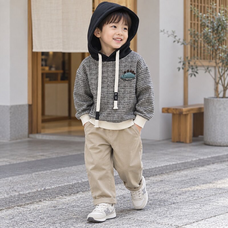 立體小恐龍條紋撞色連帽上衣 圖片 7