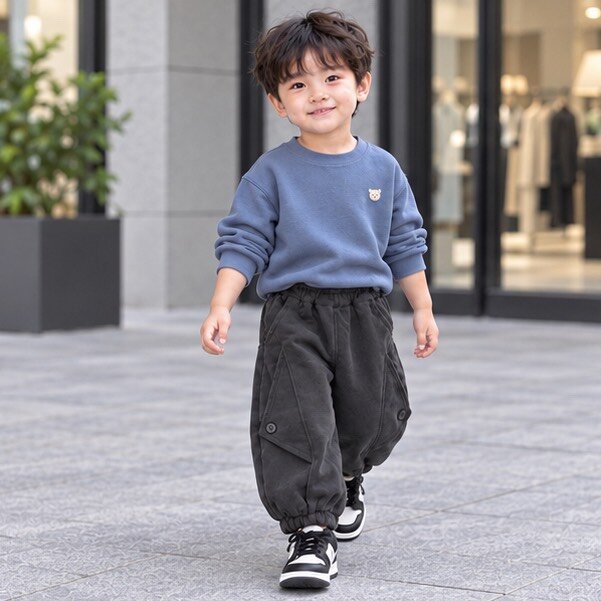 斜角拼接鈕扣棉質休閒長褲 圖片 4