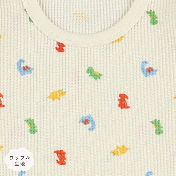  日本選品 長袖華夫格包屁衣兩件組(恐龍圖案) 圖片 2