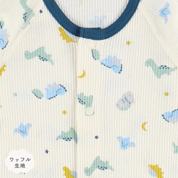 日本選品 長袖華夫格包屁衣兩件組（恐龍圖案） 圖片 3