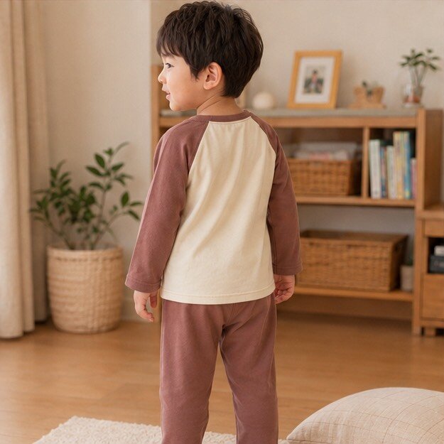 立體帽毛巾熊拼色袖居家服套裝 圖片 4
