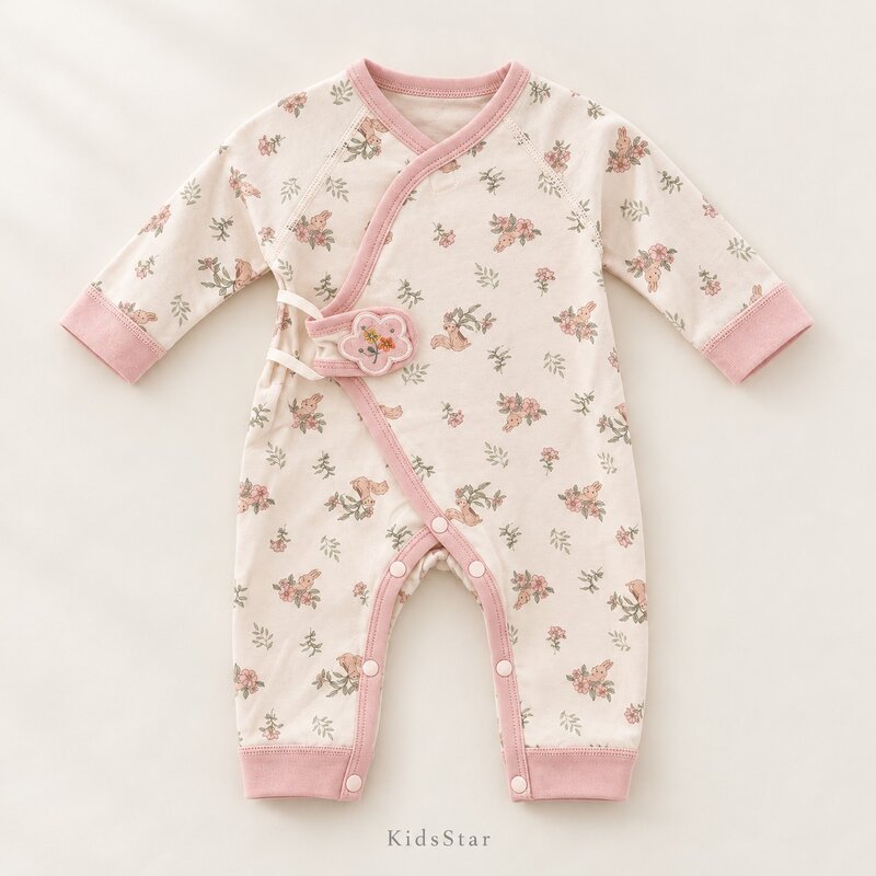 新生兒 松鼠兔子小花側開連身爬服 圖片 3