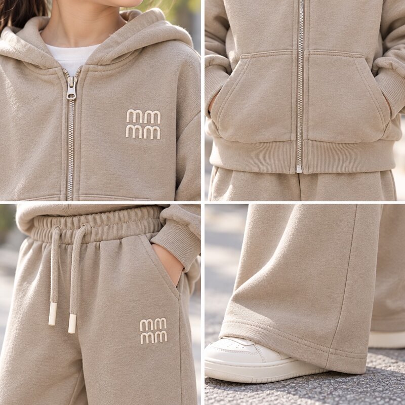 簡約字母刺繡休閒連帽套裝 圖片 4