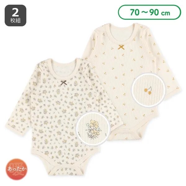 日本選品 長袖包屁衣兩件組(花卉櫻桃圖案） 圖片 1