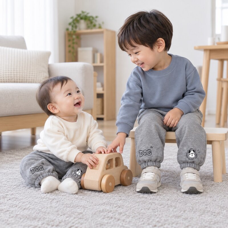 麻灰DOG小狗印花束口褲—Baby.小童款 圖片 1