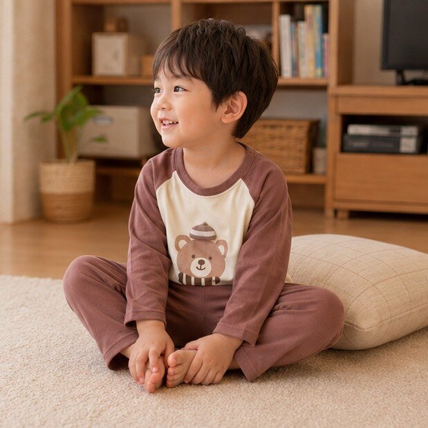 立體帽毛巾熊拼色袖居家服套裝 圖片 3