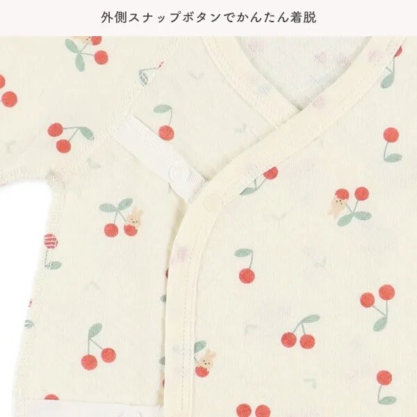 日本選品 四季款側開扣爬服兩件組(櫻桃圓點圖案) 圖片 5