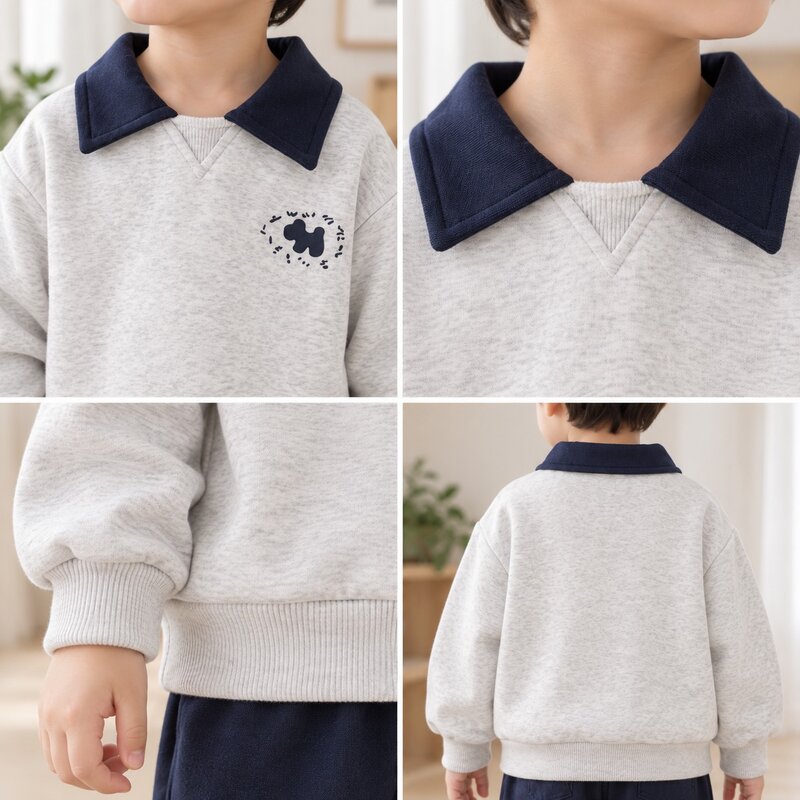 狗狗刺繡灰色POLO衫薄長上衣 圖片 6