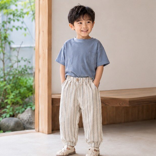 直紋棉麻縮口薄長褲