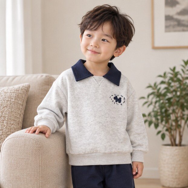 狗狗刺繡灰色POLO衫薄長上衣 圖片 1