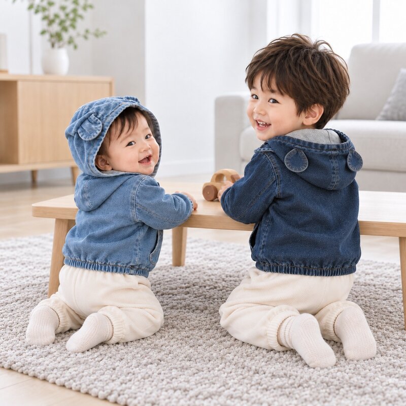 立體熊耳朵牛仔連帽外套—Baby.小童款 圖片 2