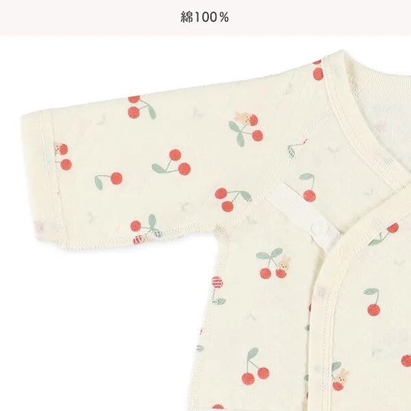 日本選品 四季款側開扣爬服兩件組(櫻桃圓點圖案) 圖片 4