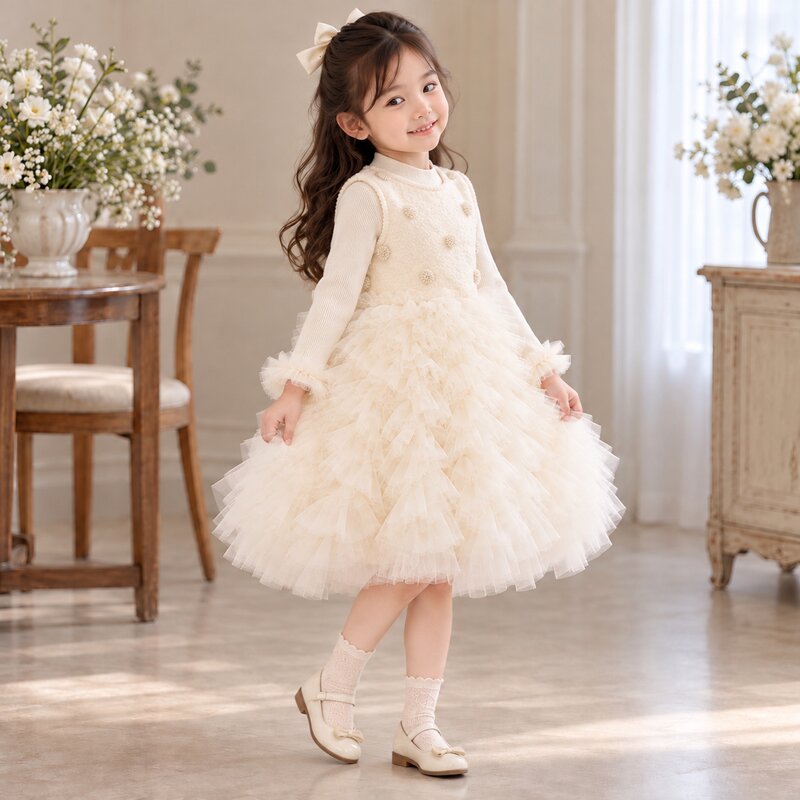 優雅波點毛絨蛋糕蓬蓬紗裙套裝 圖片 2