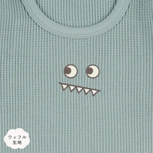  日本選品 長袖華夫格包屁衣兩件組(恐龍圖案) 圖片 3