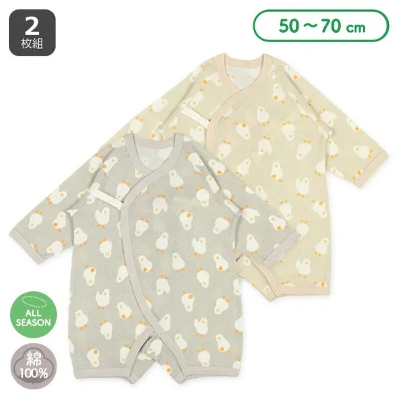 日本選品 四季款側開扣爬服兩件組(鴨子圖案)