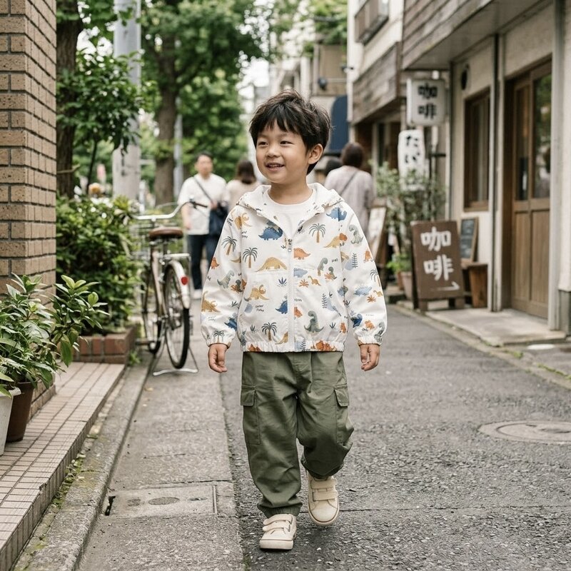 彩色恐龍樂園連帽防風外套