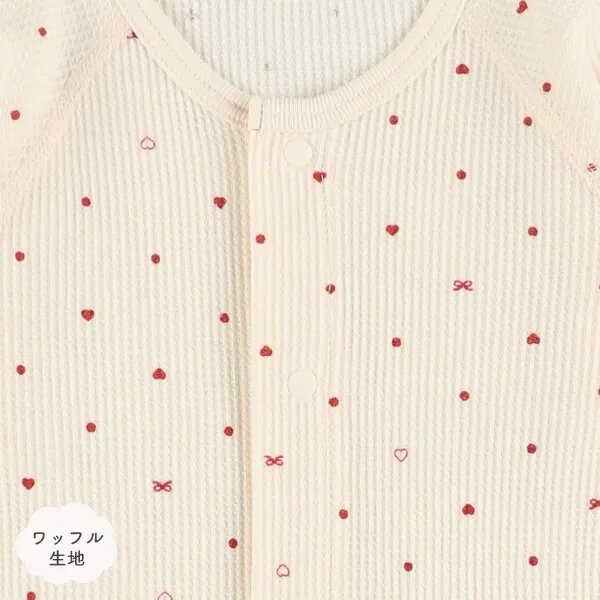 日本選品 長袖華夫格包屁衣兩件組（心型緞帶設計圖案） 圖片 2