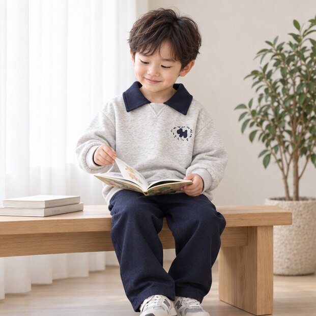 狗狗刺繡灰色POLO衫薄長上衣 圖片 2
