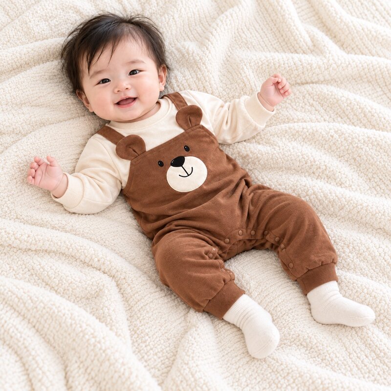 立體熊耳假兩件造型連身爬服 圖片 1