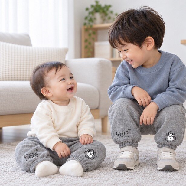 麻灰DOG小狗印花束口褲—Baby.小童款 圖片 3