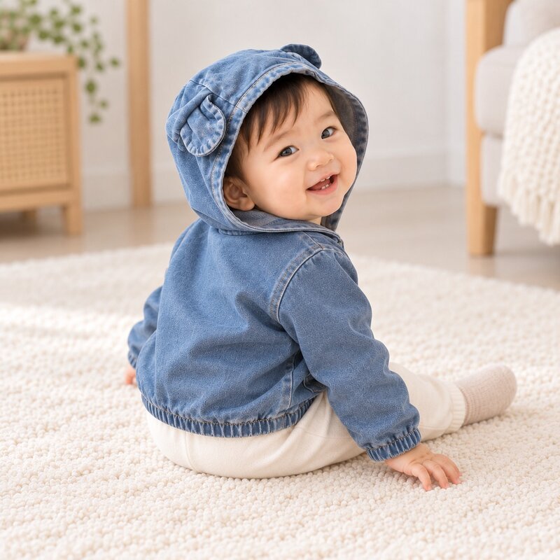 立體熊耳朵牛仔連帽外套—Baby.小童款 圖片 4