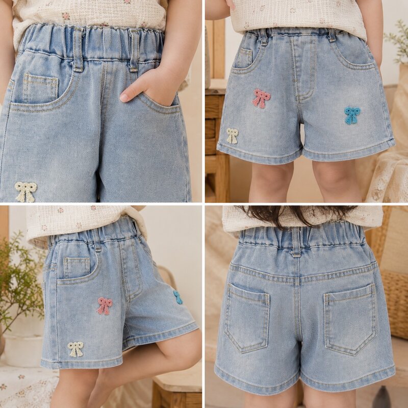 電繡毛毛彩色蝶結牛仔短褲 圖片 5
