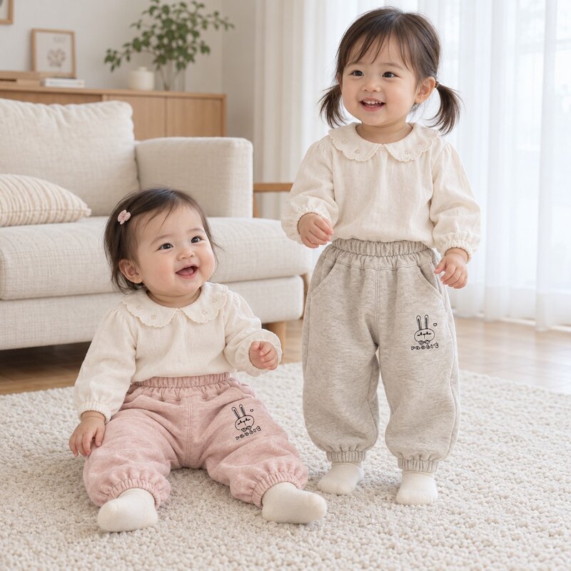 可愛線條小兔棉質束口長褲—Baby.小童款