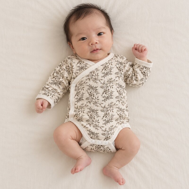 新生兒 復古碎花棉紗可包手側開包屁衣
