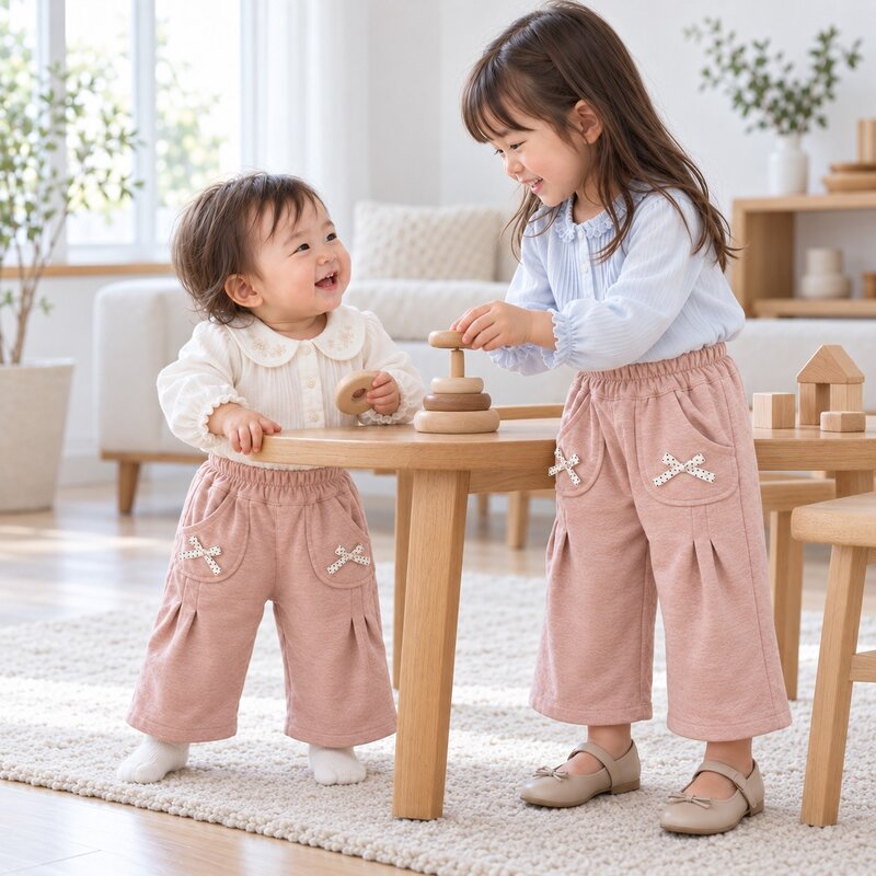粉色蝴蝶結口袋寬長褲—Baby.小童款 圖片 2