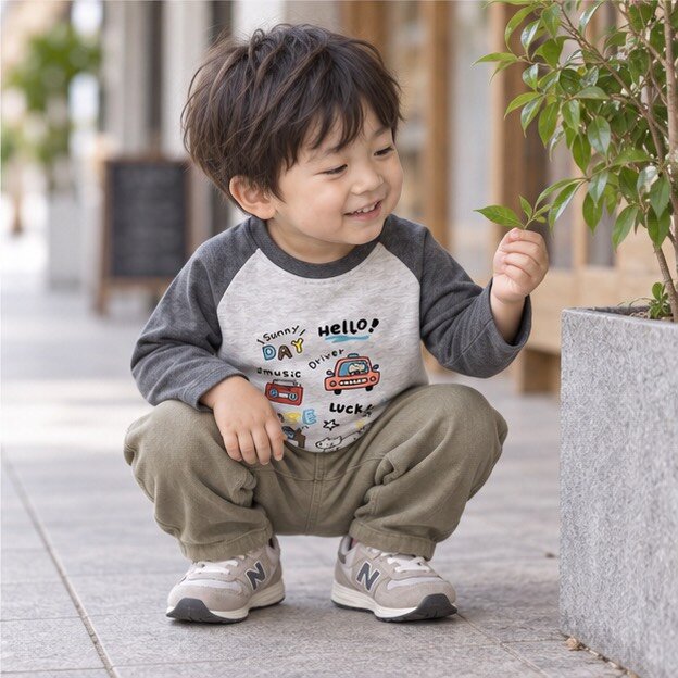 開小車快樂出遊印花灰撞色薄長袖上衣 圖片 4