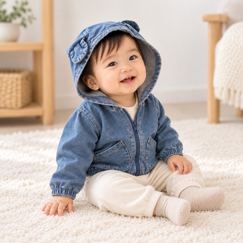 立體熊耳朵牛仔連帽外套—Baby.小童款 圖片 5