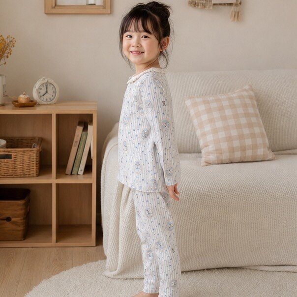 蕾絲滾領直紋小熊居家服套裝 圖片 3