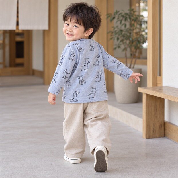 藍色滿版恐龍印花薄長袖上衣 圖片 5