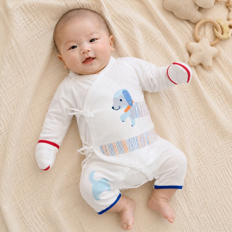 新生兒 莫代爾臘腸狗薄長包手連身蝴蝶衣 圖片 2