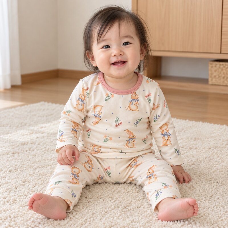 台製 滿版小兔碎花撞色棉質套裝 圖片 1