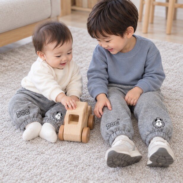 麻灰DOG小狗印花束口褲—Baby.小童款 圖片 2