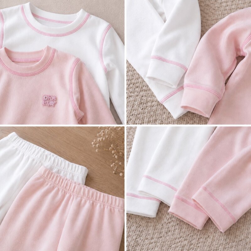 女寶 素面無骨拼接縮口袖薄長居家服套裝 圖片 5
