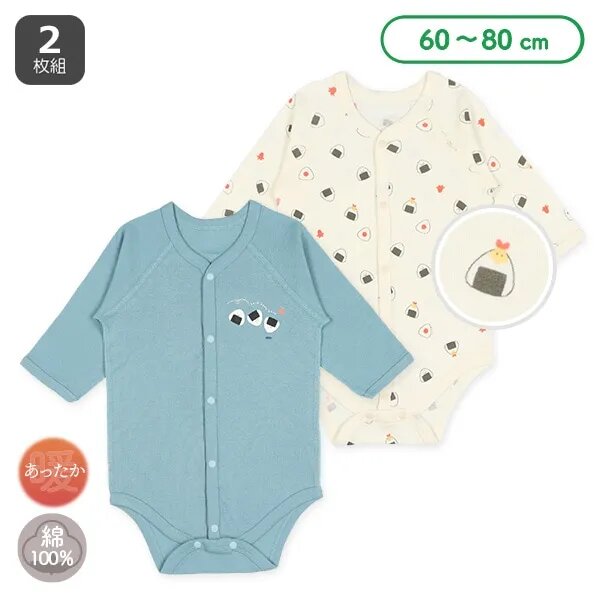 日本選品 長袖包屁衣兩件組(飯糰圖案) 圖片 1