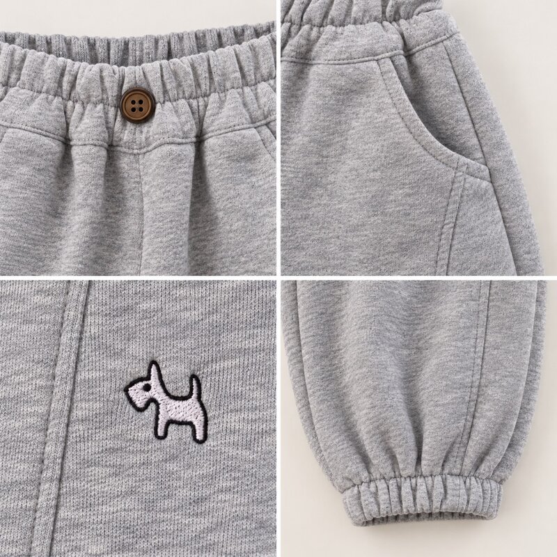 小狗刺繡立體壓線縮口棉長褲 圖片 5