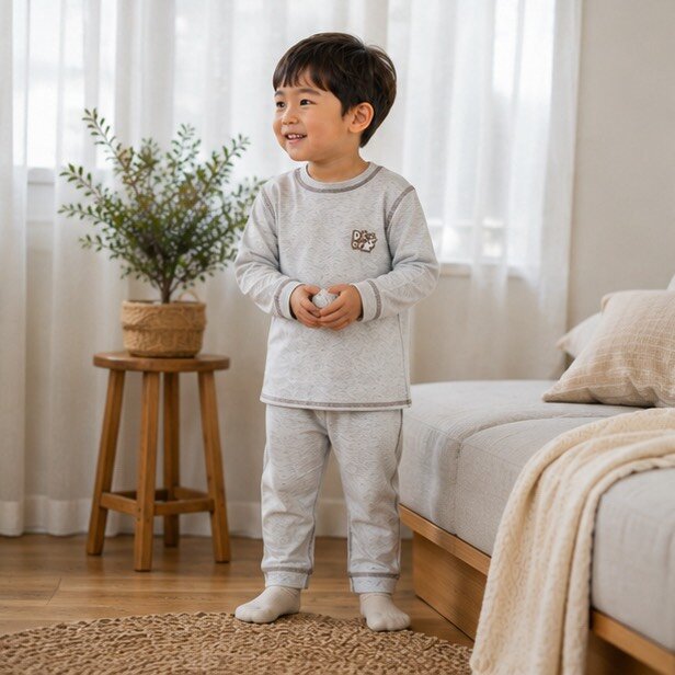男寶 素面無骨拼接縮口袖薄長居家服套裝 圖片 4