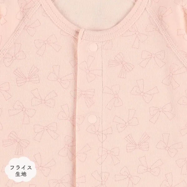 日本選品 長袖華夫格包屁衣兩件組（心型緞帶設計圖案） 圖片 3