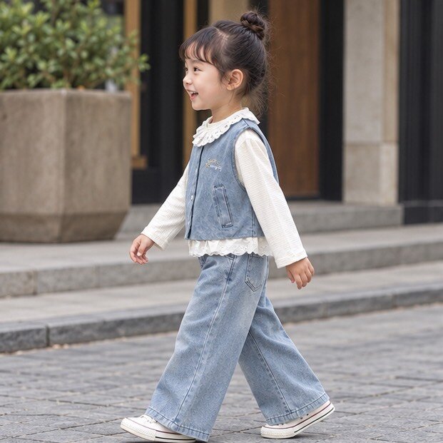 微笑刺繡牛仔背心小兔寬褲三件組套裝 圖片 4