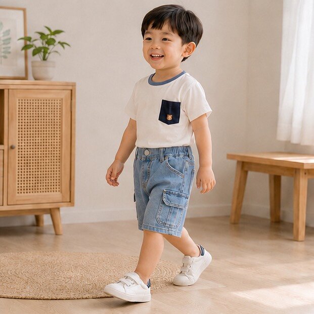 雙口袋工裝牛仔短褲 圖片 2