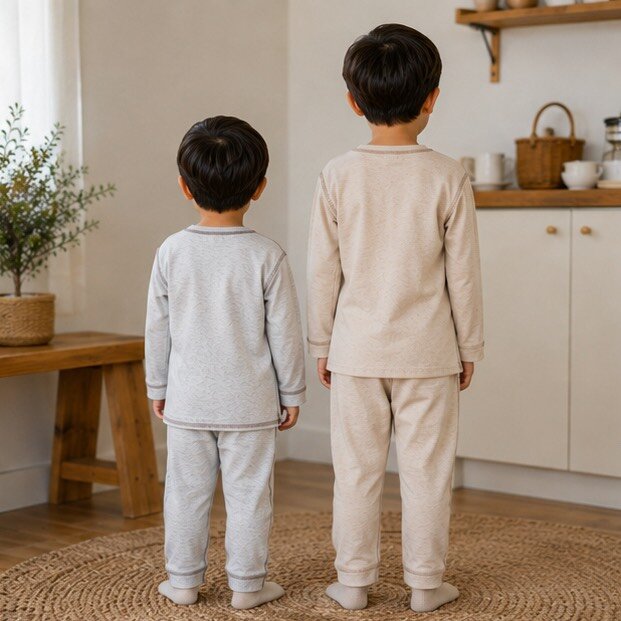 男寶 素面無骨拼接縮口袖薄長居家服套裝 圖片 2