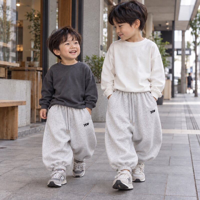 麻灰YOU刺繡假抽繩造型束口棉褲 圖片 3