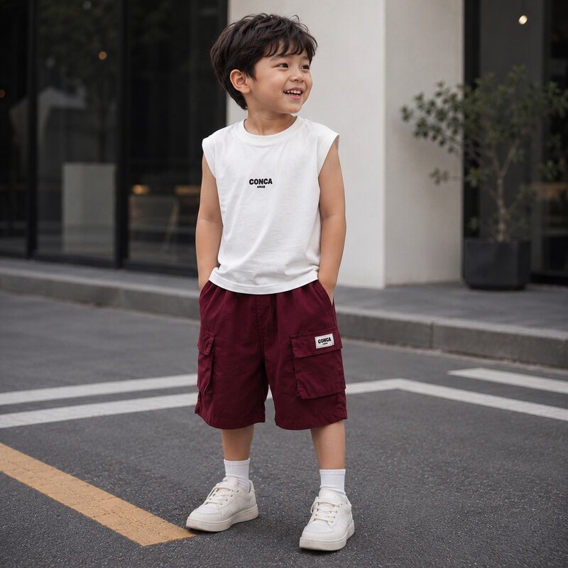 格紋襯衫紅短褲三件組背心套裝 圖片 5