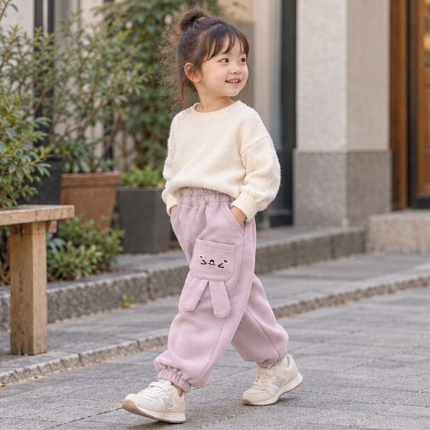 粉紫立體兔耳口袋縮口棉長褲 圖片 2