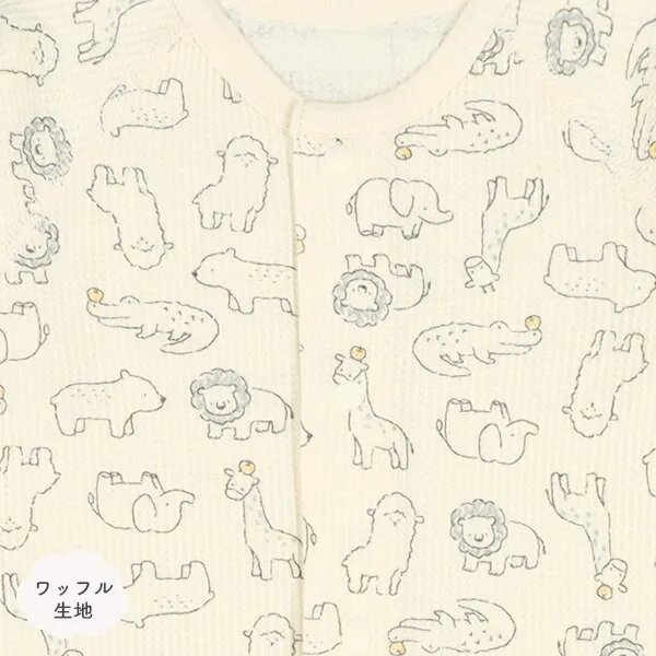 日本選品 長袖華夫格包屁衣兩件組(動物紋印花) 圖片 3
